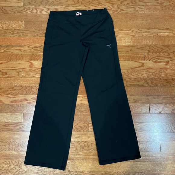 Puma Black Track Pants Straight Leg Pull On Logo Activewear Women Size L - Picture 2 of 3